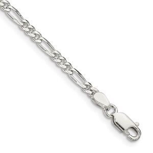 2.8mm Sterling Silver, Solid Figaro Chain Anklet, 9 Inch